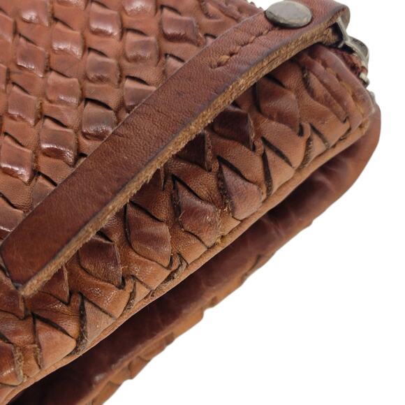 Vilenca Holland Wallet Brown Cognac Leather Woven Soft Slots Basketweave Bifold - Picture 15 of 15